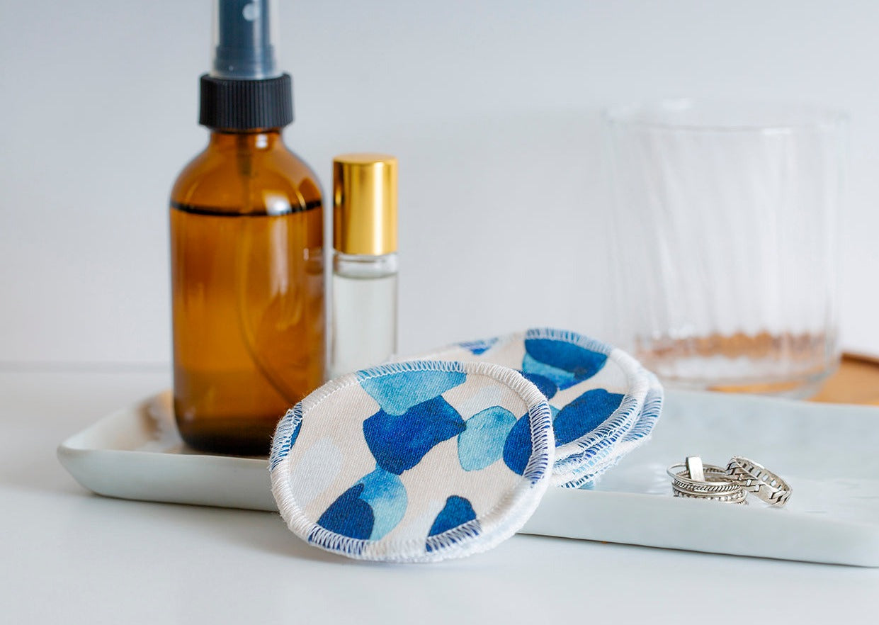 organic cotton facial pads in blue