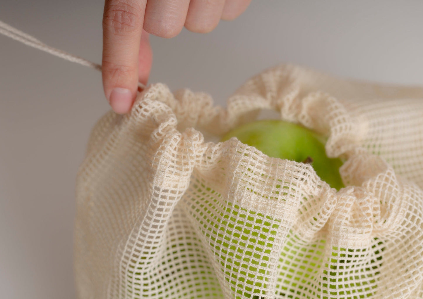 locally made mesh groceries bag with drawstring