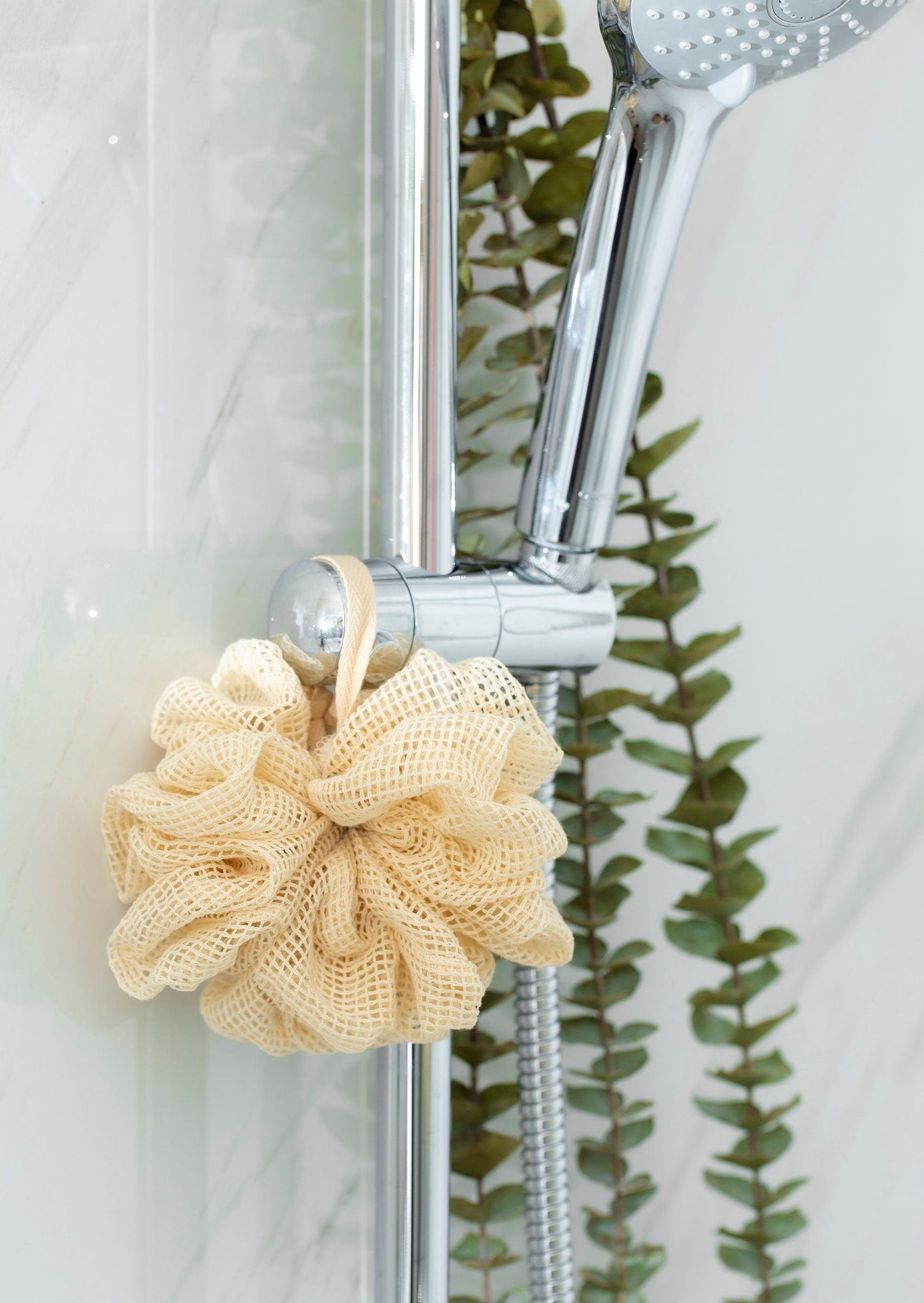 Natural Cotton Shower Pouf for Sustainable Bathroom