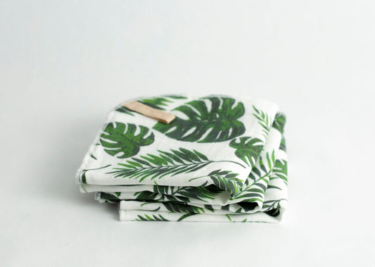 Natural Muslin Face Cloth with Monstera Pattern