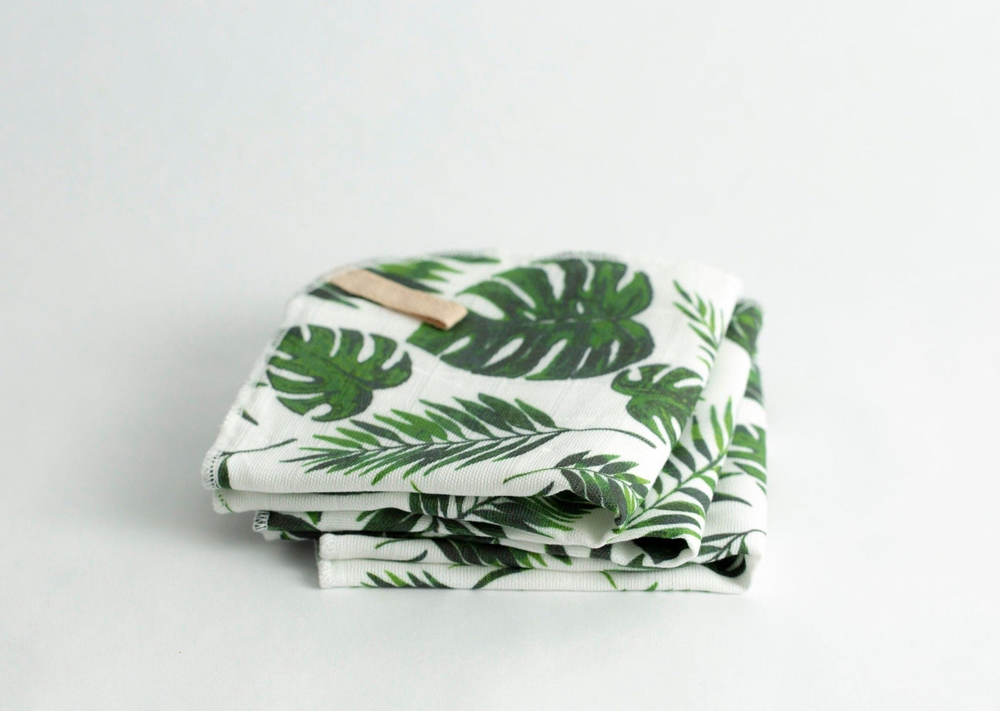 Natural Muslin Face Cloth with Monstera Pattern